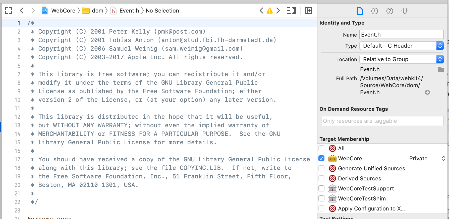 Screenshot of exporting a header file